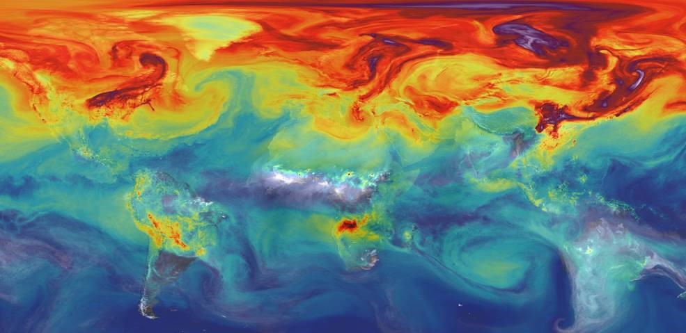 Imagen: concentración del dióxido de carbono (CO2) en la atmósfera de la Tierra.