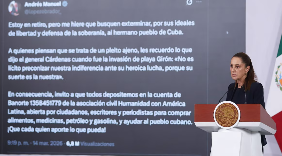 Sheinbaum defiende colecta para Cuba difundida por AMLO y asegura que será fiscalizada