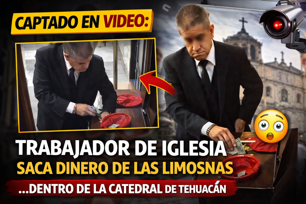 Se embolsa dinero de las limosnas ¡Y la cámara lo grabó todo!
