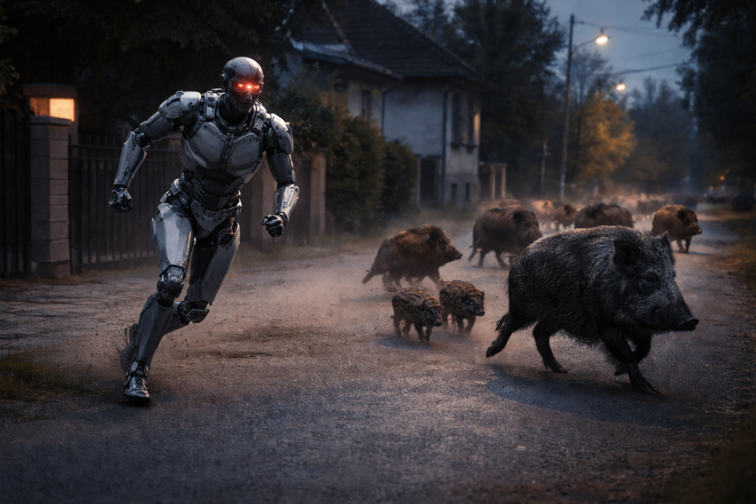 Captan a robot persiguiendo a un grupo de jabalíes en calles de Polonia | VIDEO