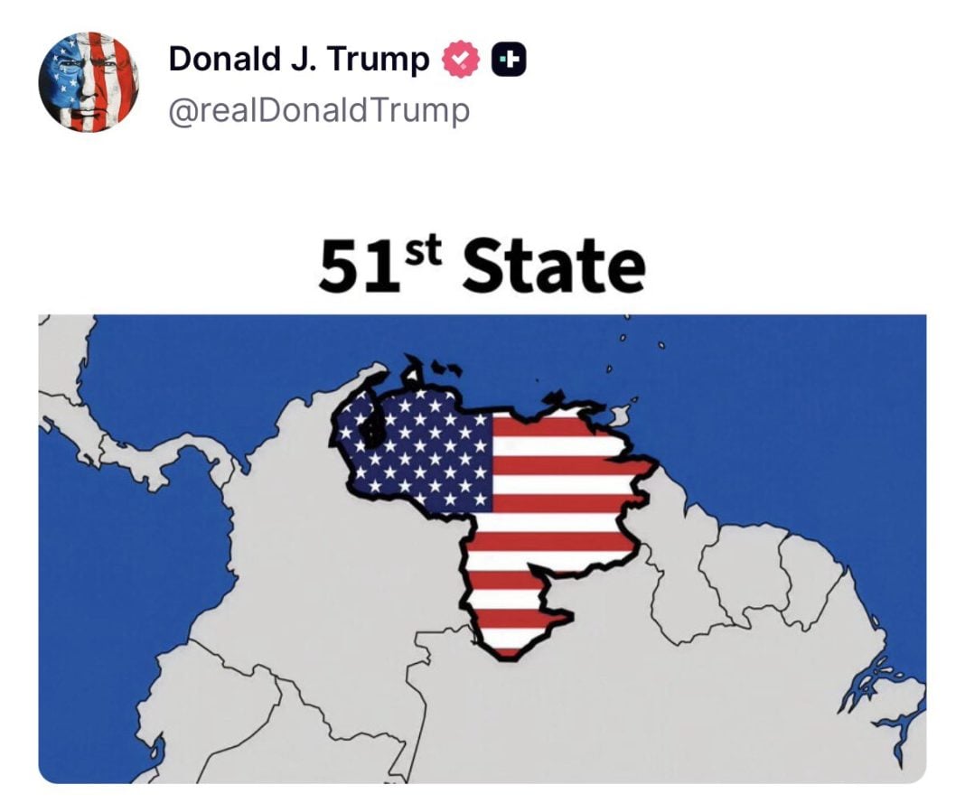 Trump vuelve a publicar mapa de Venezuela como “Estado 51” de EU